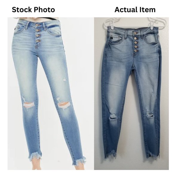 Women's Light Blue Distressed Jeans - Picture 1 of 14